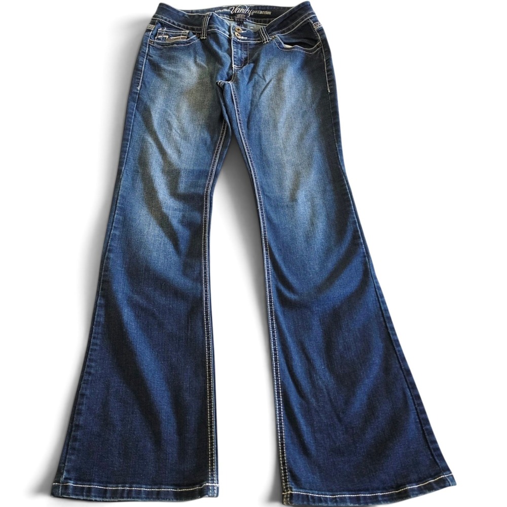 Vanity Premium Collection Bootcut Jeans Women's 28W 33L Angel Wings Pockets Blue